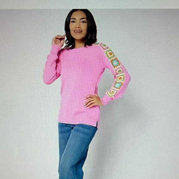 Belle By Kim Gravel, Square Crochet Sleeve sweater NWOT - Picture 3 of 14